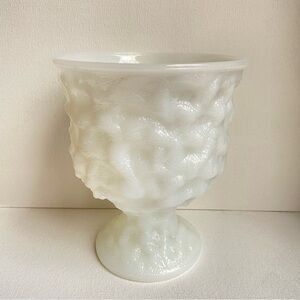 E O Brody Co white milk glass pedestal planter vase with crinkle texture Vintage